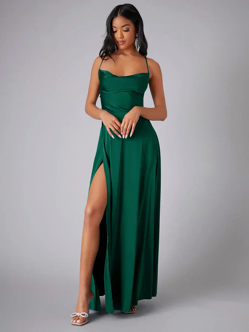 Satin Cowl Neck Maxi Dress with Side Slit