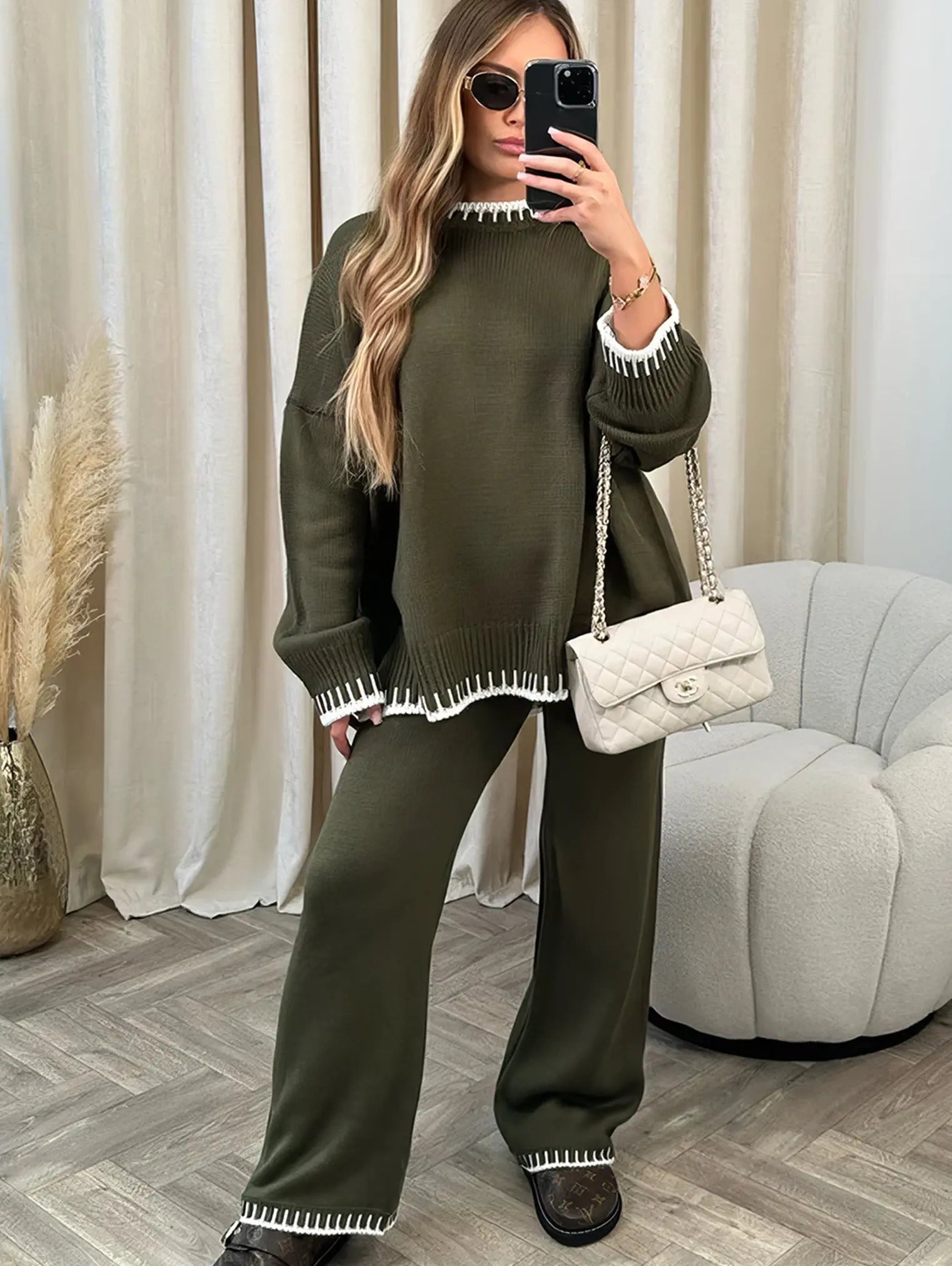 Contrast Trim Knit Two-Piece Lounge Set