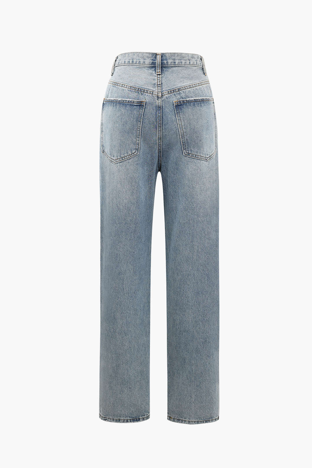 Asymmetric High-Waisted Straight-Leg Jeans in Light Wash Denim