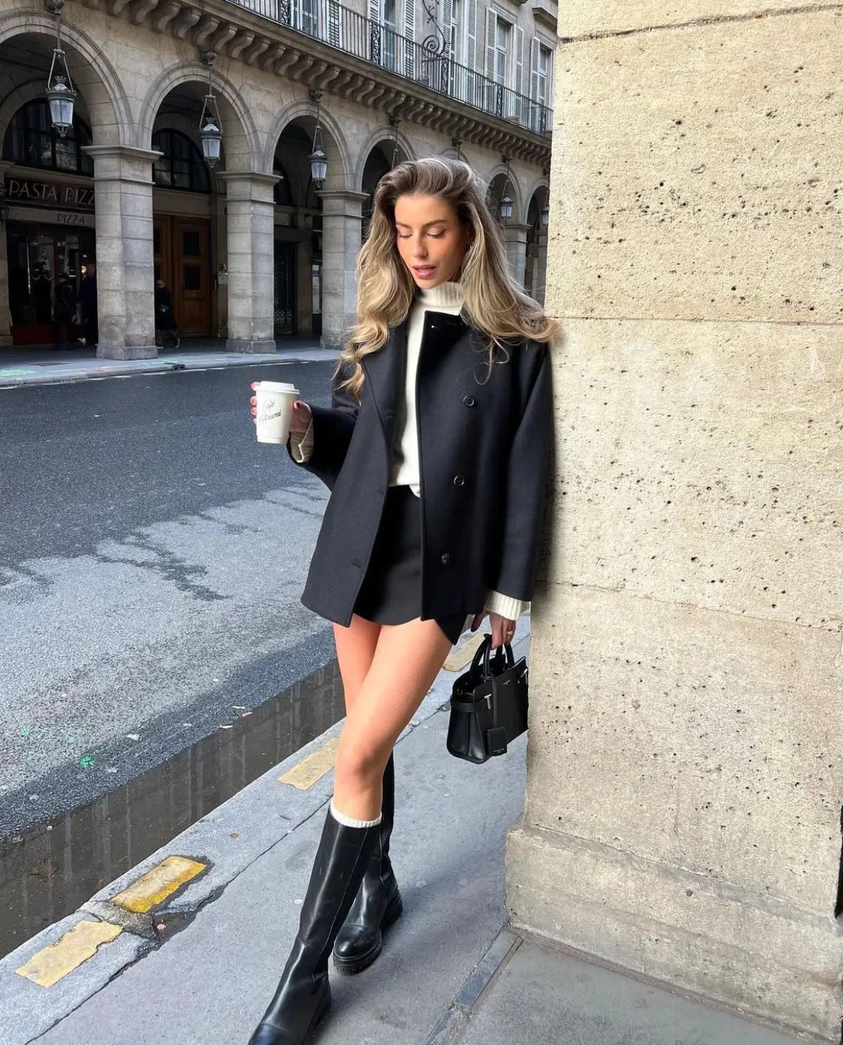 Classic Wool Short Coat with Wide Collar and Button Front