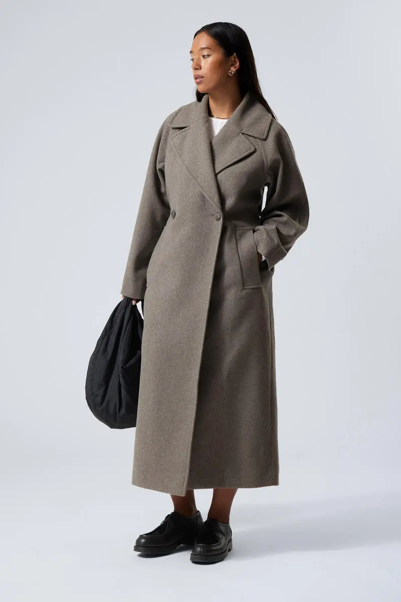 Oversized Double-Breasted Wool Overcoat with Lapel Collar