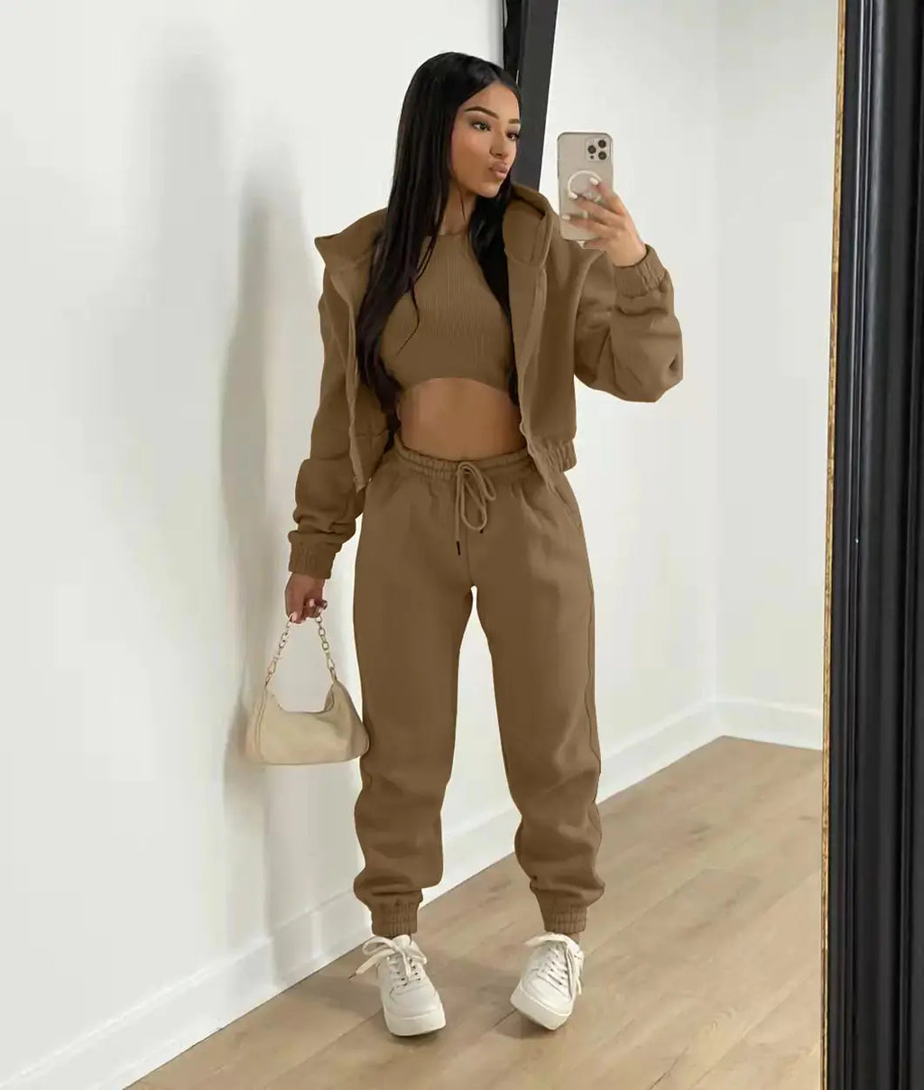 Three-Piece Loungewear Set with Cropped Hoodie, Bralette and Joggers