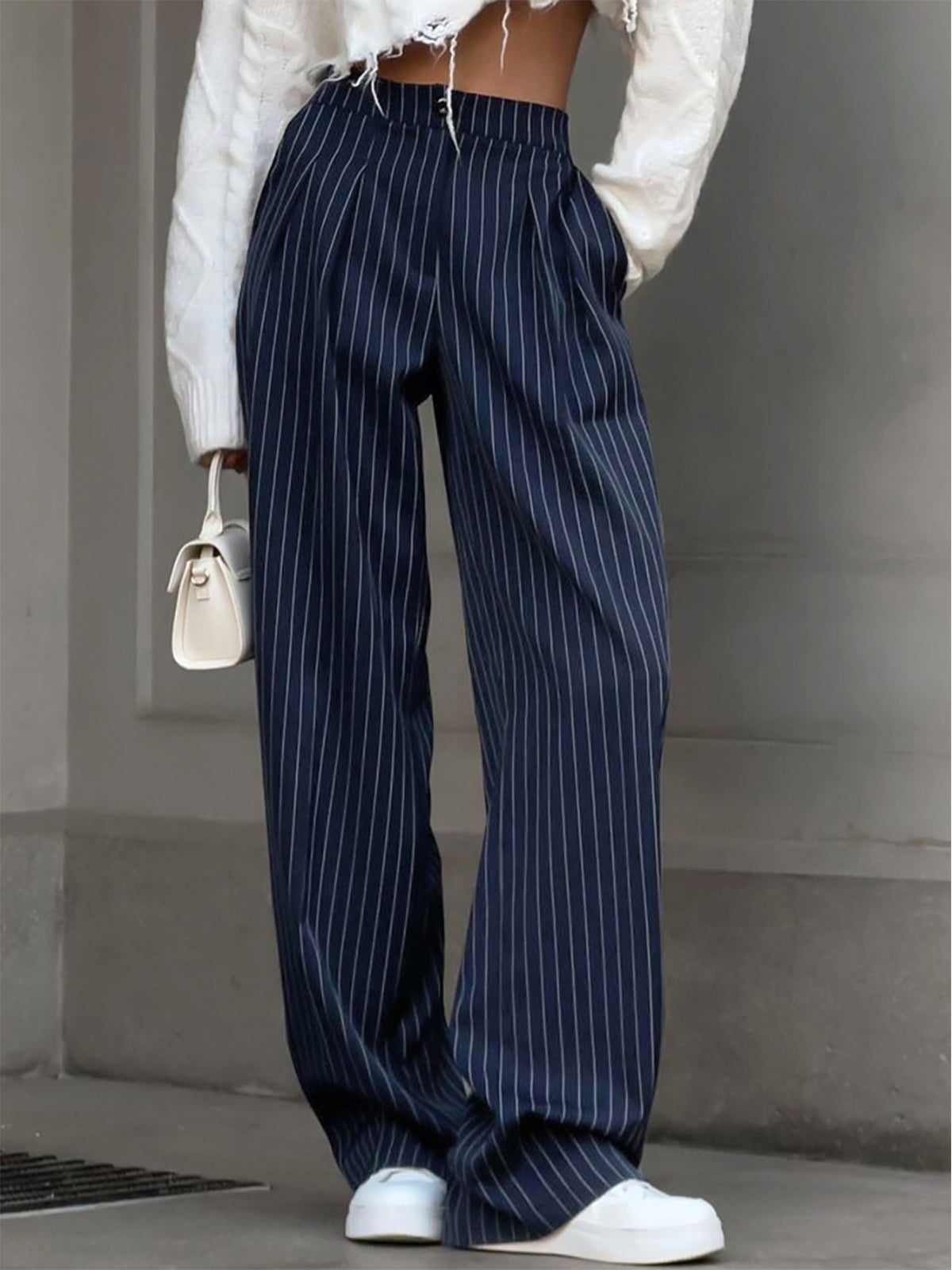 High Waist Pinstripe Wide Leg Trousers for Effortless Modern Style