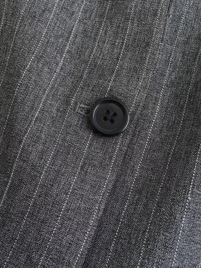 Classic Grey Pinstripe Blazer with Tailored Fit and Flap Pockets