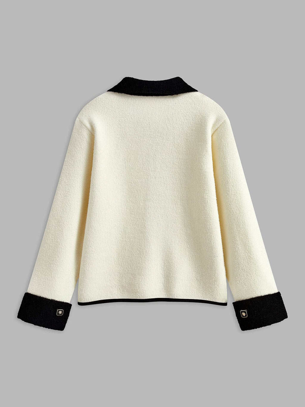 Elegant Contrast Trim Bouclé Jacket with Gold Button Detail