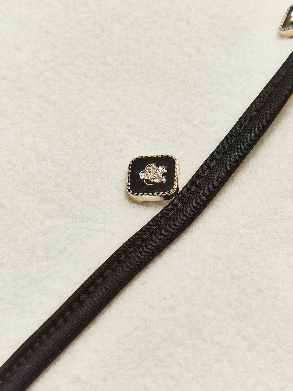 Elegant Contrast Trim Bouclé Jacket with Gold Button Detail