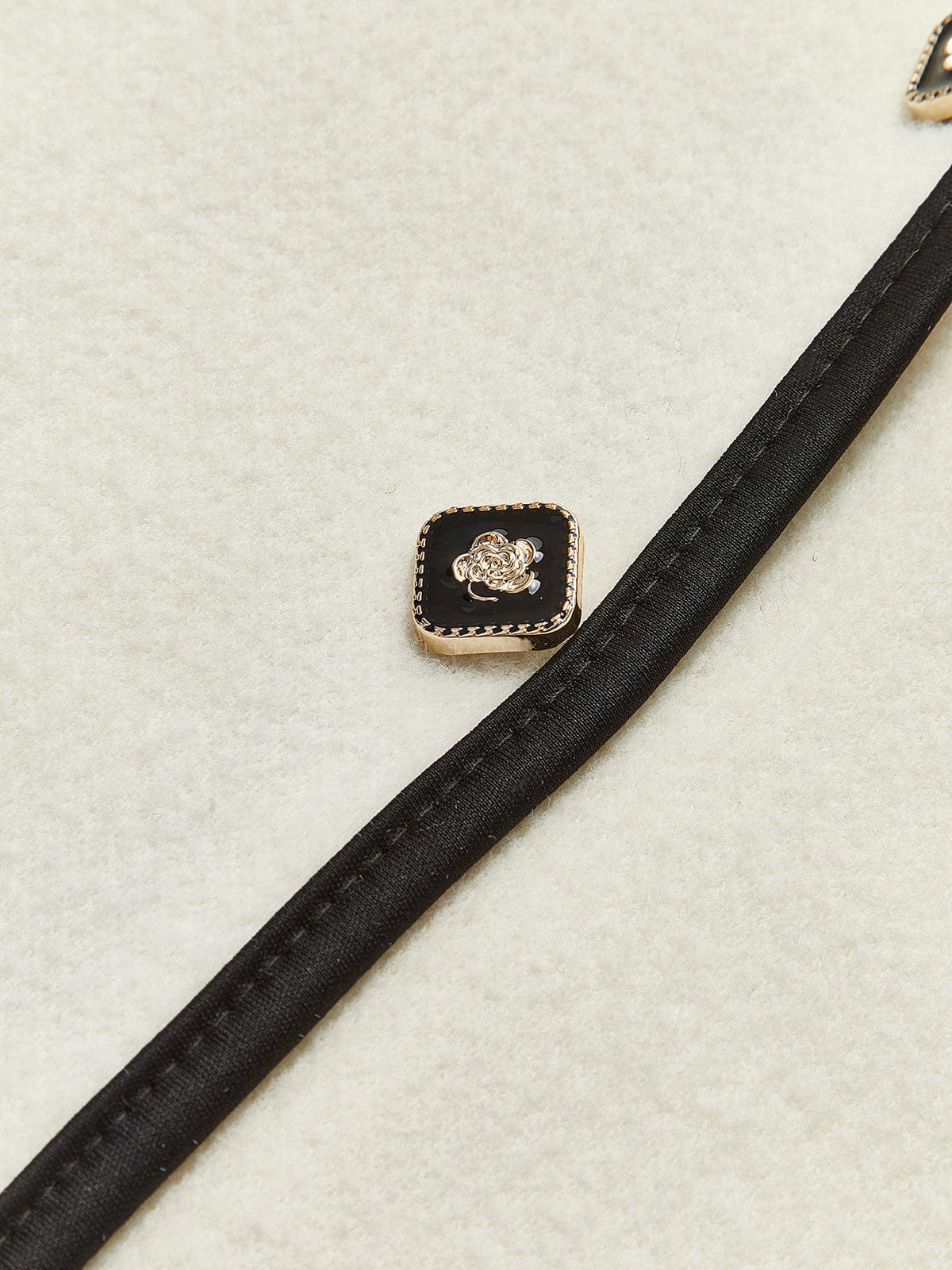 Elegant Contrast Trim Bouclé Jacket with Gold Button Detail