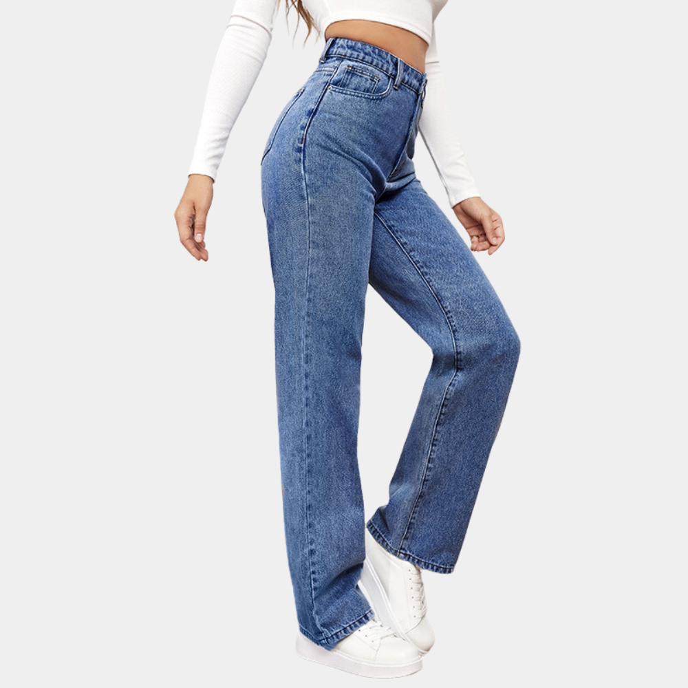 High-Waisted Straight Leg Jeans – Dark Blue Denim | Women's Classic Fit