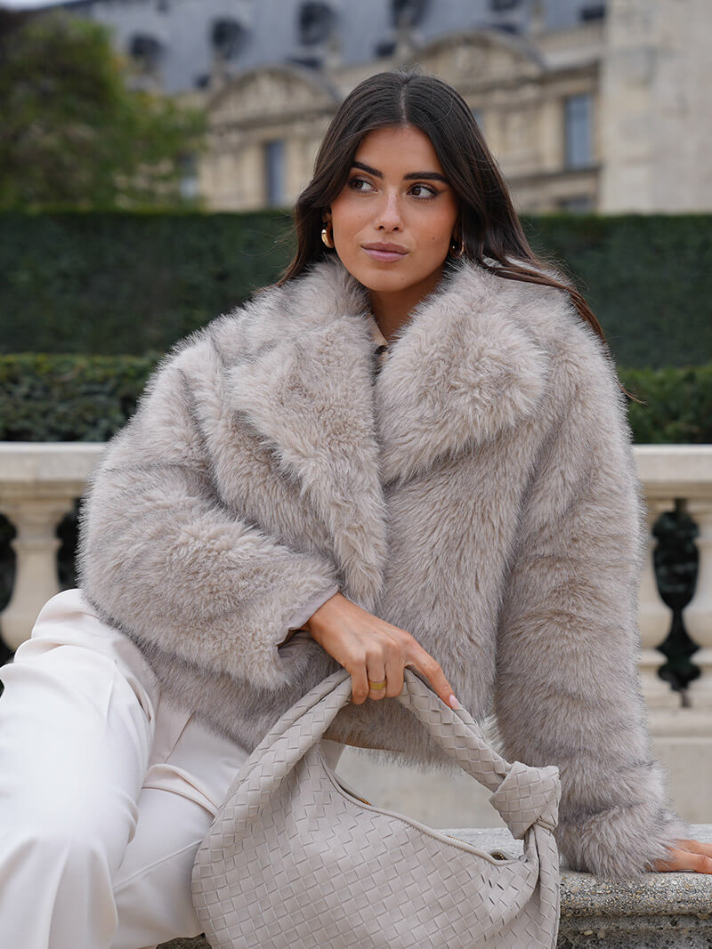 Classic Faux Fur Coat with Wide Lapel Collar