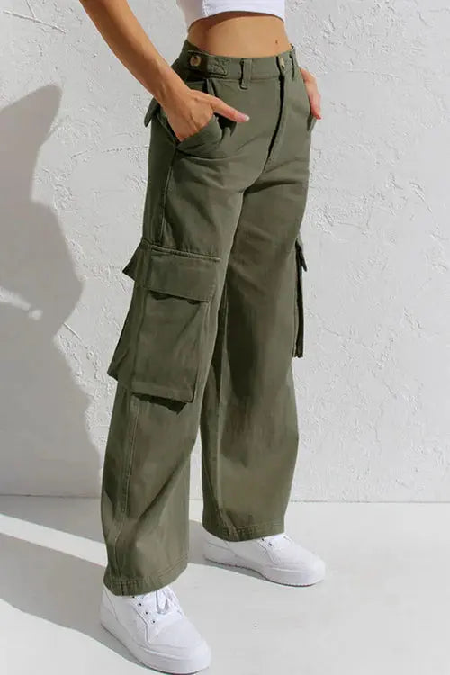 High-Waisted Wide-Leg Cargo Trousers – Light Grey | Women's Utility Pants