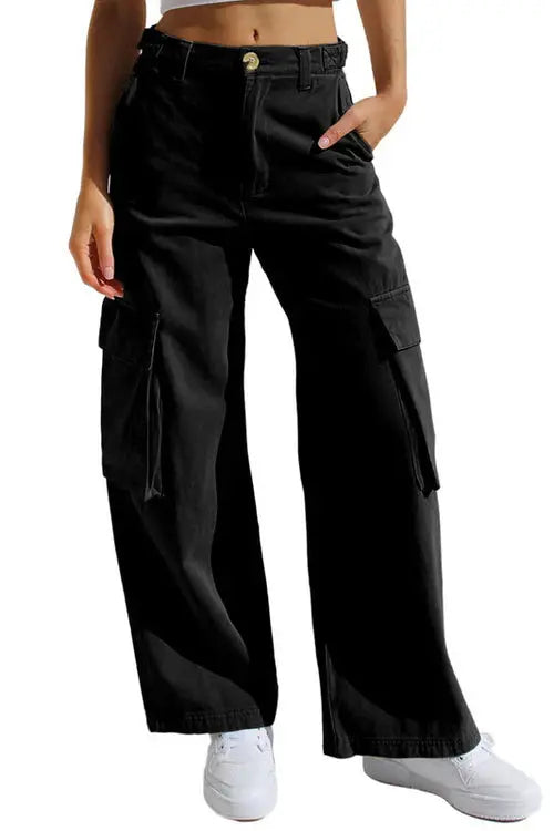 High-Waisted Wide-Leg Cargo Trousers – Light Grey | Women's Utility Pants