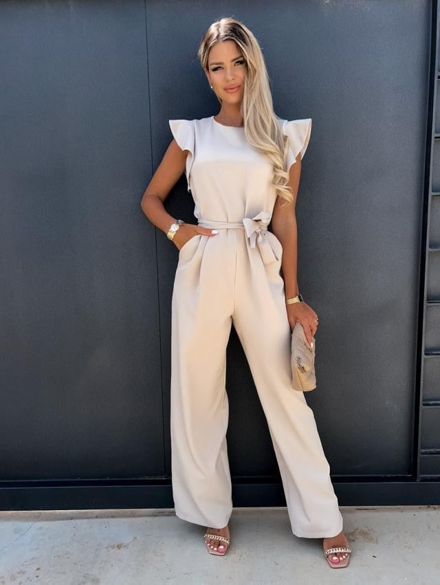 Elegant Ruffle Sleeve Belted Jumpsuit