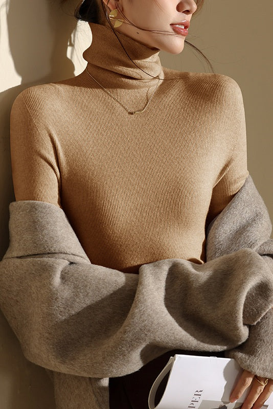 High Neck Slim Fit Knit Top – Seamless Warm Layer