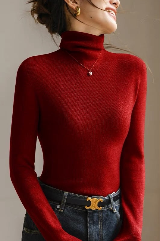 High Neck Slim Fit Knit Top – Seamless Warm Layer