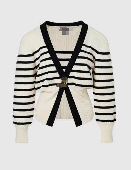 Chic Deep V-Neck Knit Cardigan with Decorative Button