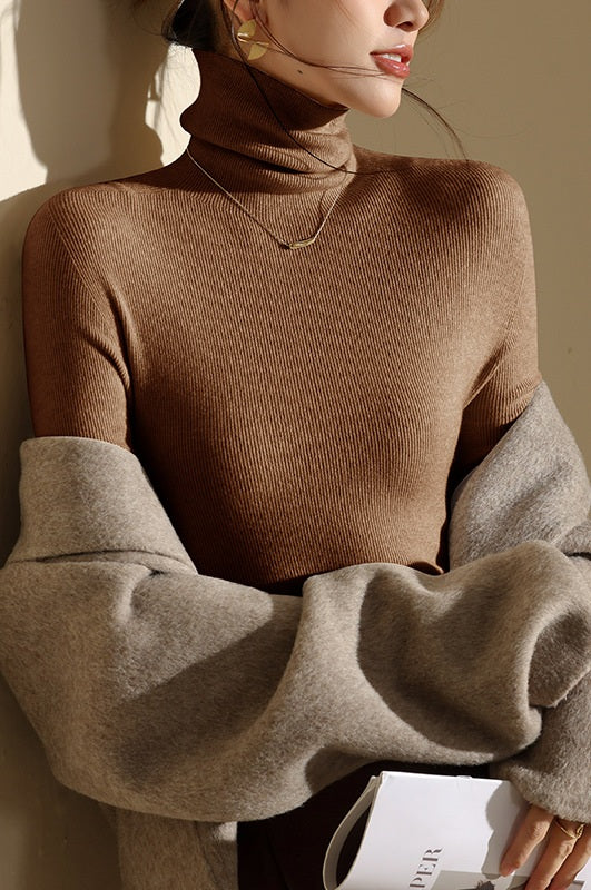 High Neck Slim Fit Knit Top – Seamless Warm Layer