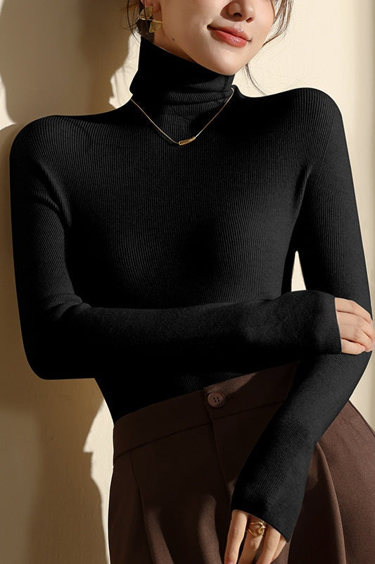 High Neck Slim Fit Knit Top – Seamless Warm Layer