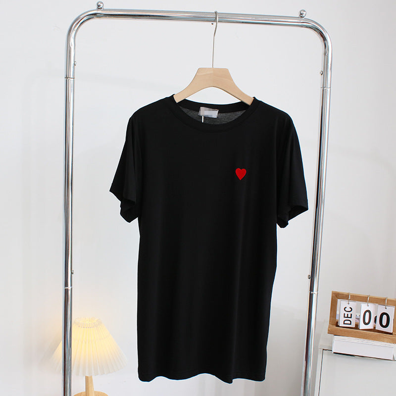 Minimalist Heart Embroidered Cotton Tee