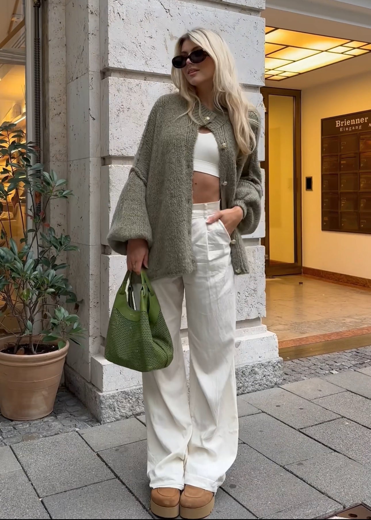 Oversized Knitted Cardigan with Gold Button Detail