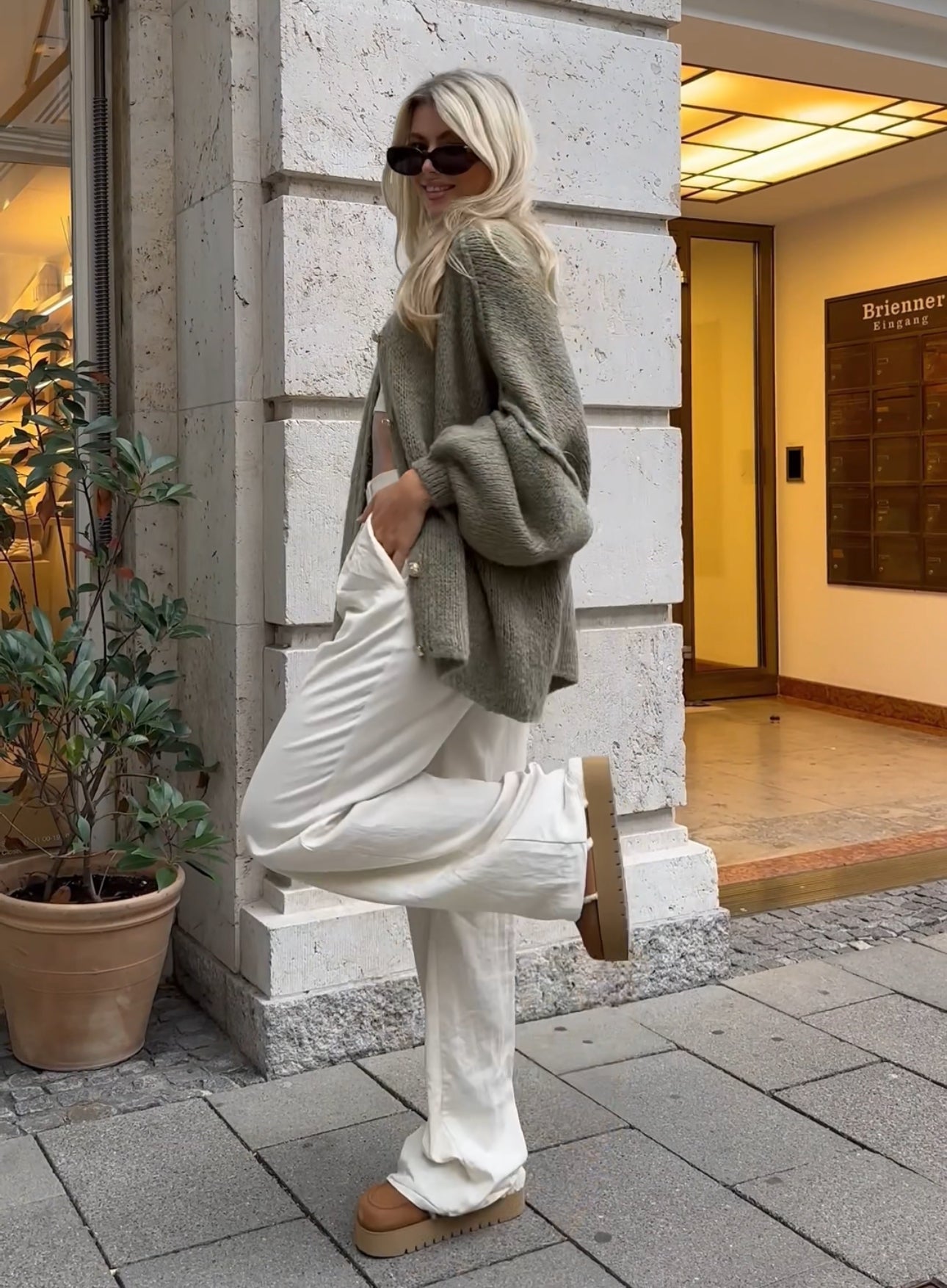 Oversized Knitted Cardigan with Gold Button Detail