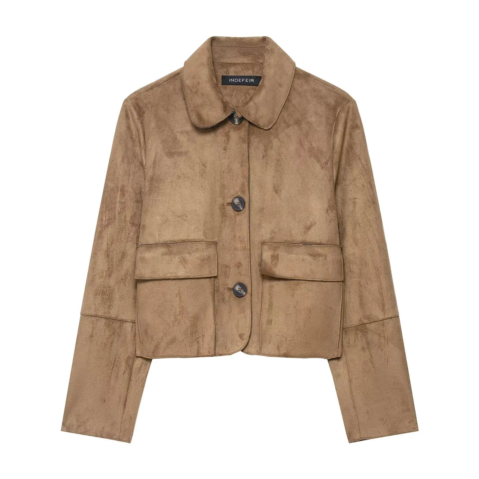 Retro Faux Suede Jacket with Front Flap Pockets
