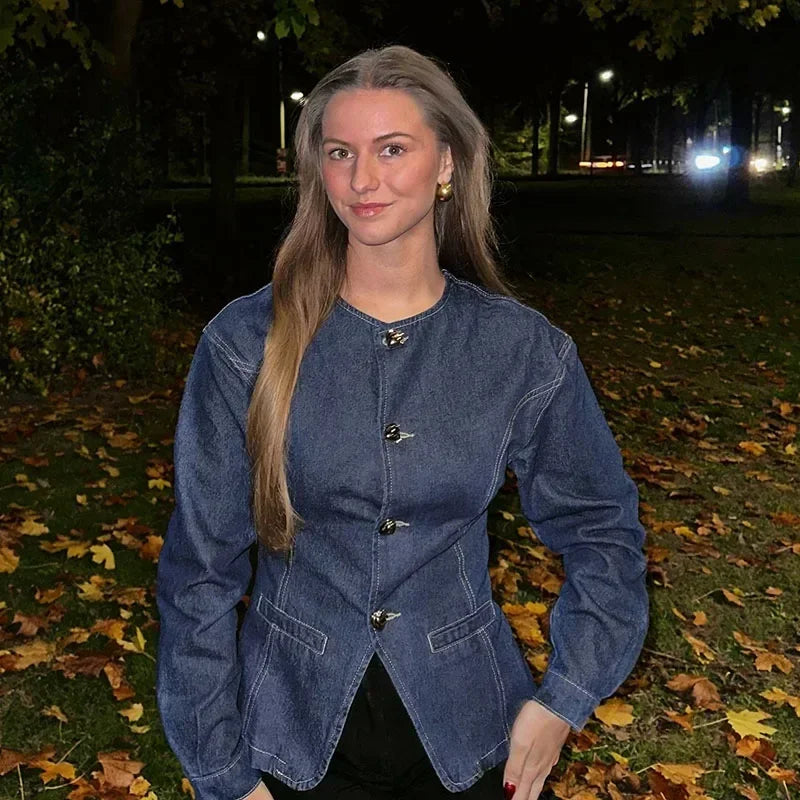 Tailored Denim Co-Ord Set with Gold Clasp Detail