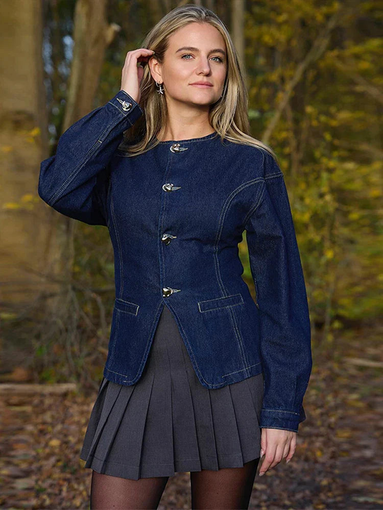 Tailored Denim Co-Ord Set with Gold Clasp Detail