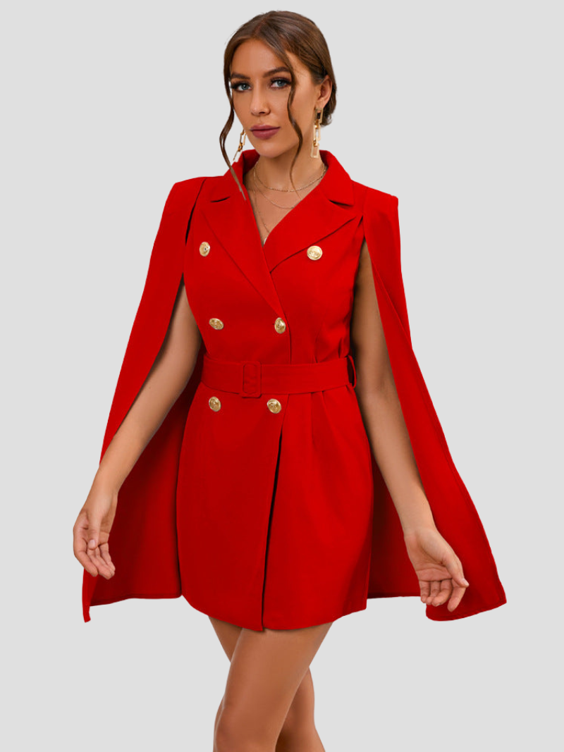 Cape Blazer Mini Dress with Gold Button Details