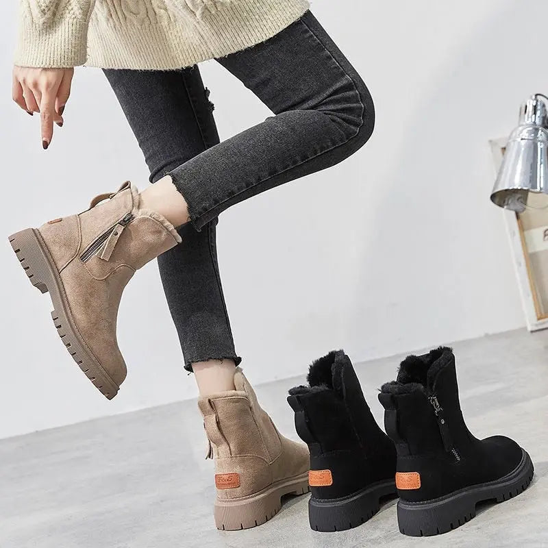 Cozy Suede Fur-Lined Ankle Boots with Side Zip