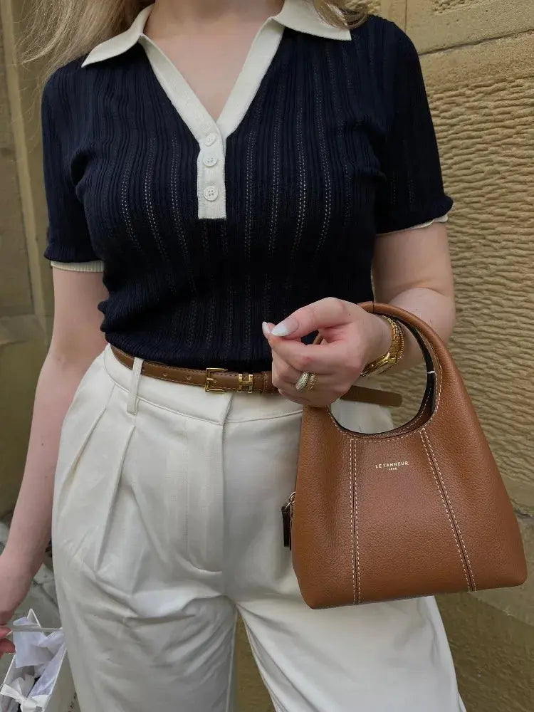 Classic Contrast Collar Knit Polo Top