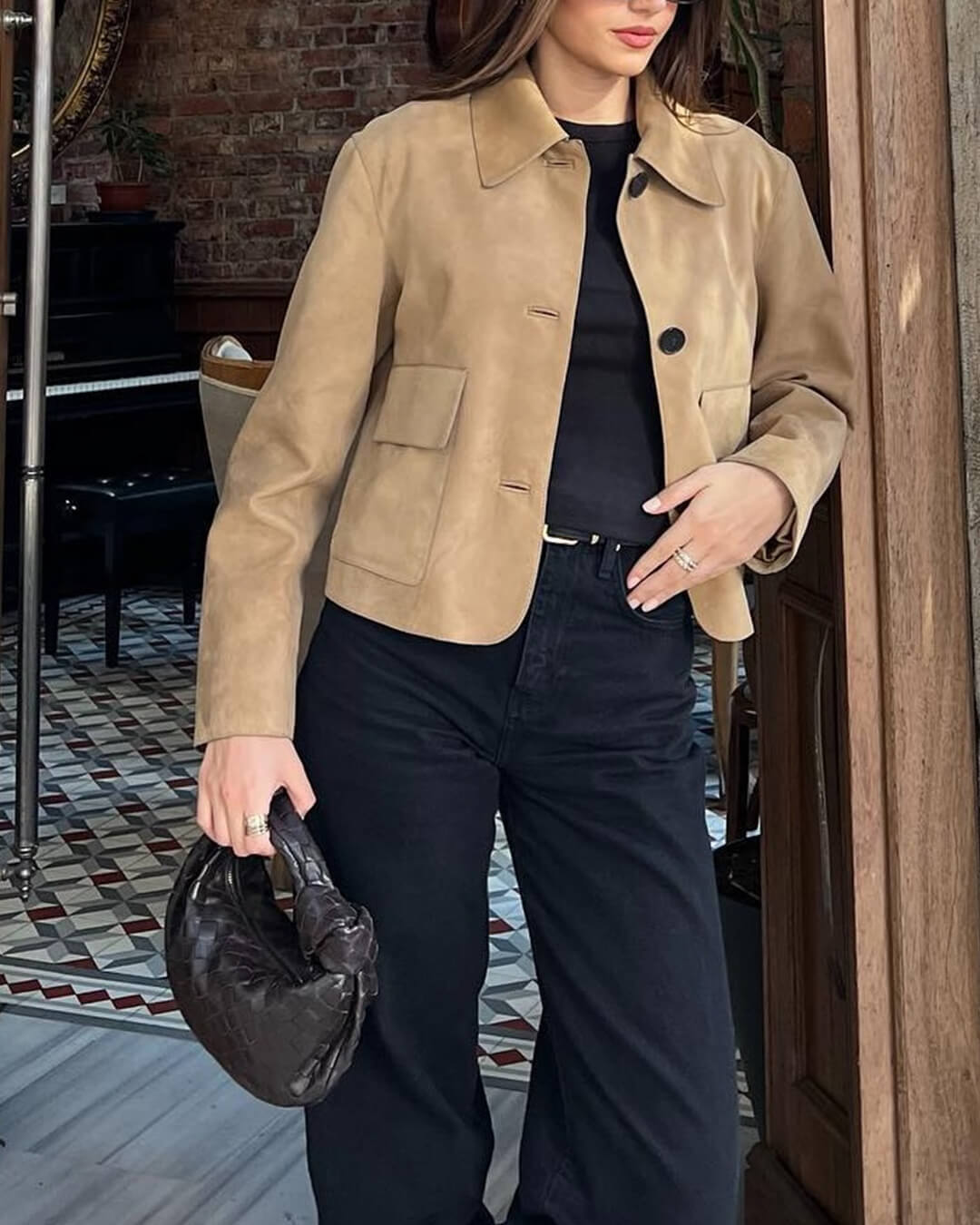 Retro Faux Suede Jacket with Front Flap Pockets