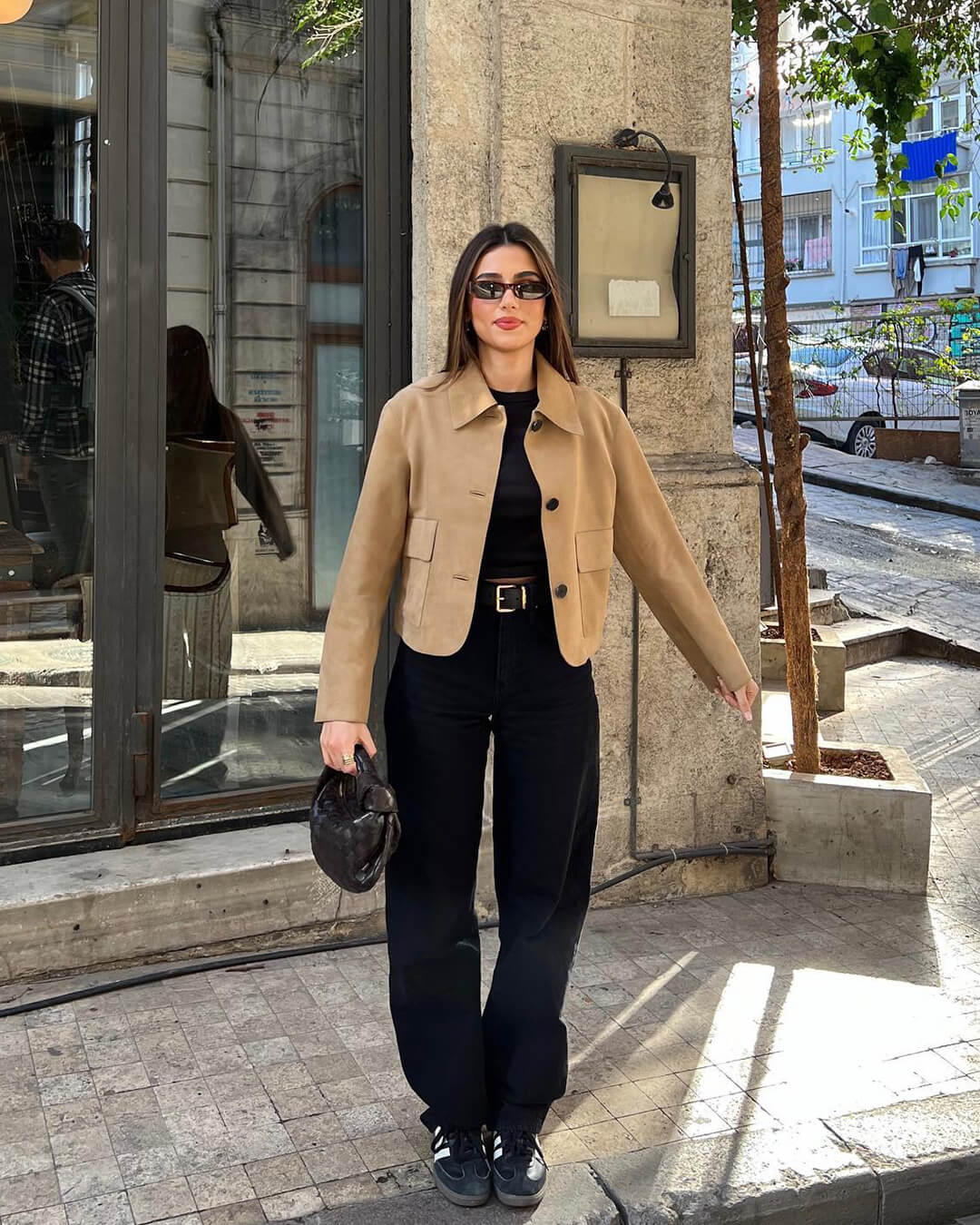 Retro Faux Suede Jacket with Front Flap Pockets