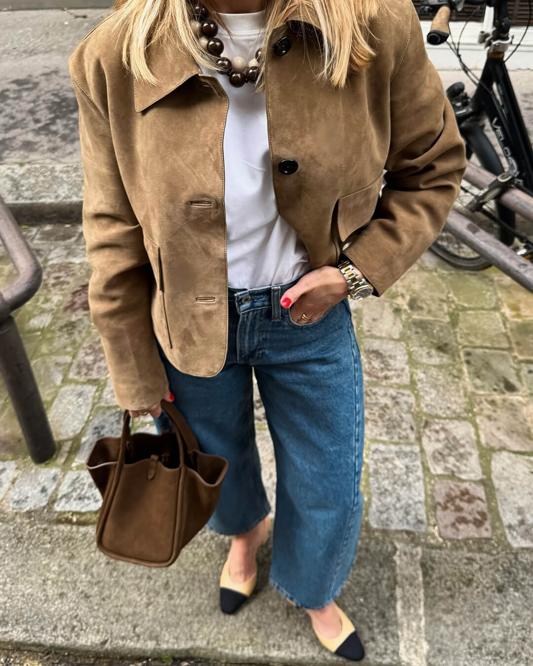 Retro Faux Suede Jacket with Front Flap Pockets