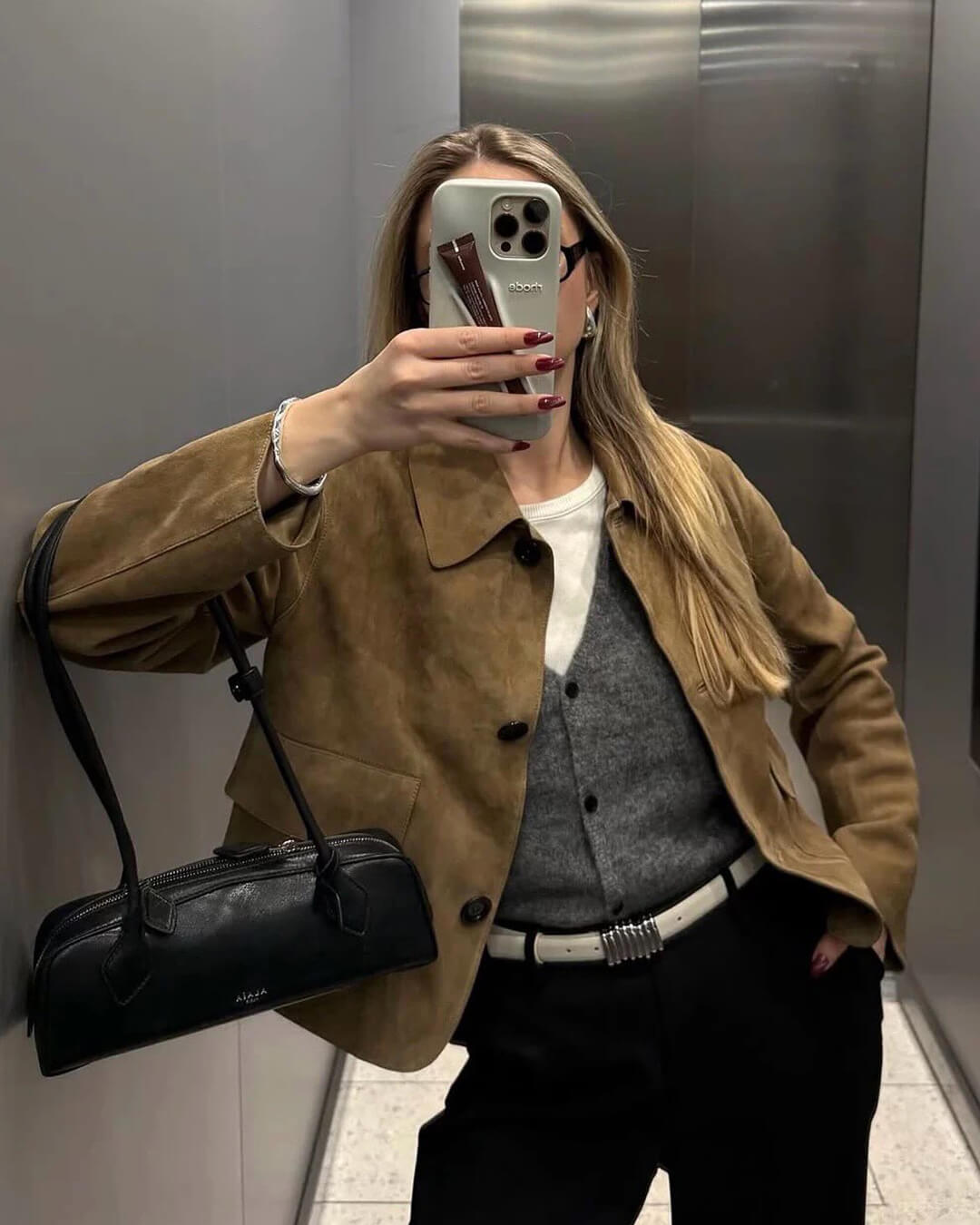 Retro Faux Suede Jacket with Front Flap Pockets