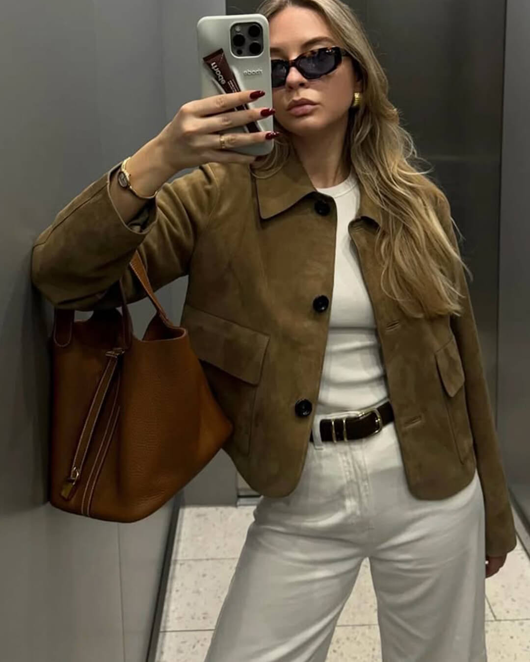 Retro Faux Suede Jacket with Front Flap Pockets