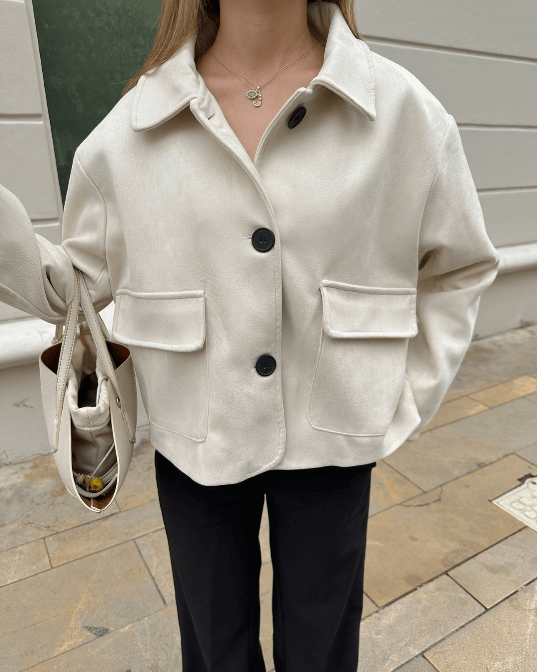 Retro Faux Suede Jacket with Front Flap Pockets