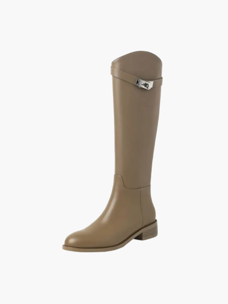 Elegant Knee-High Riding Boots with Side Buckle Detail