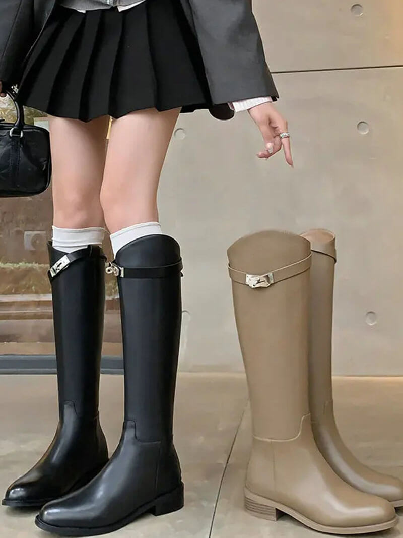 Elegant Knee-High Riding Boots with Side Buckle Detail