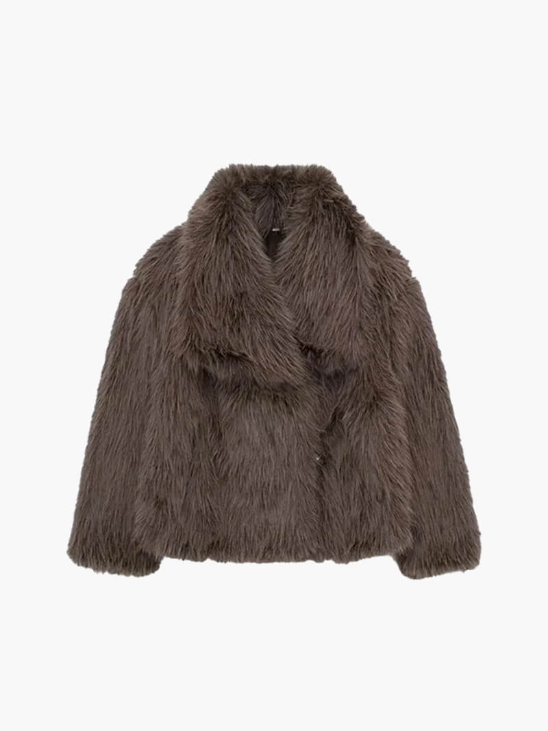 Classic Faux Fur Coat with Wide Lapel Collar