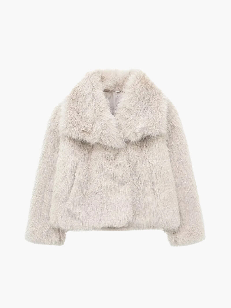 Classic Faux Fur Coat with Wide Lapel Collar