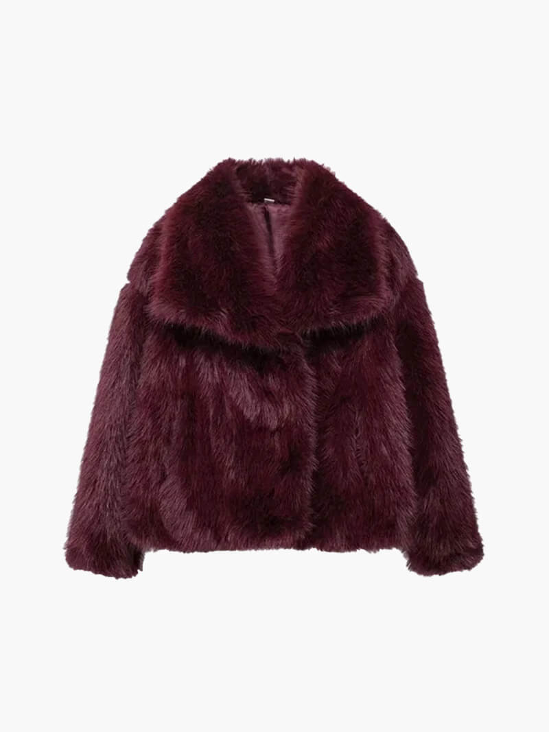 Classic Faux Fur Coat with Wide Lapel Collar