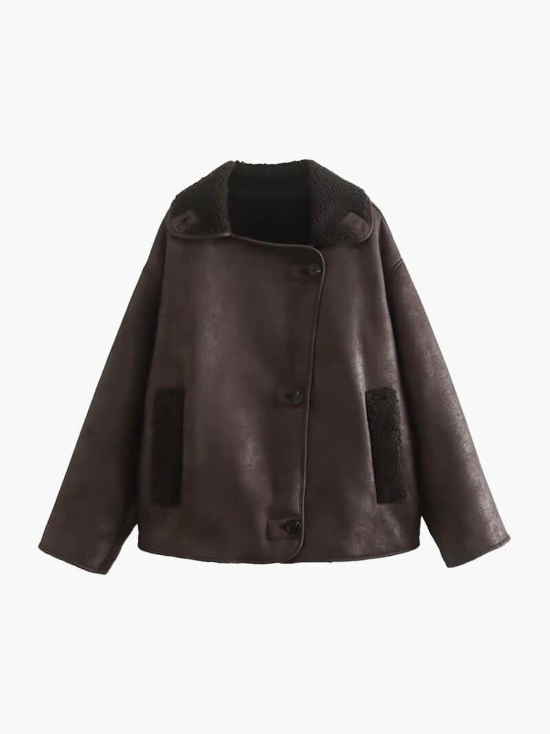 Oversized Faux Shearling Aviator Jacket with Asymmetric Closure