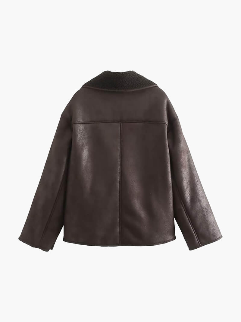 Oversized Faux Shearling Aviator Jacket with Asymmetric Closure