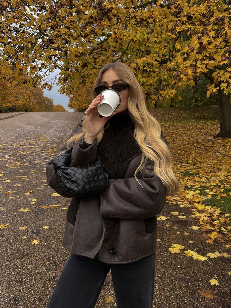 Oversized Faux Shearling Aviator Jacket with Asymmetric Closure