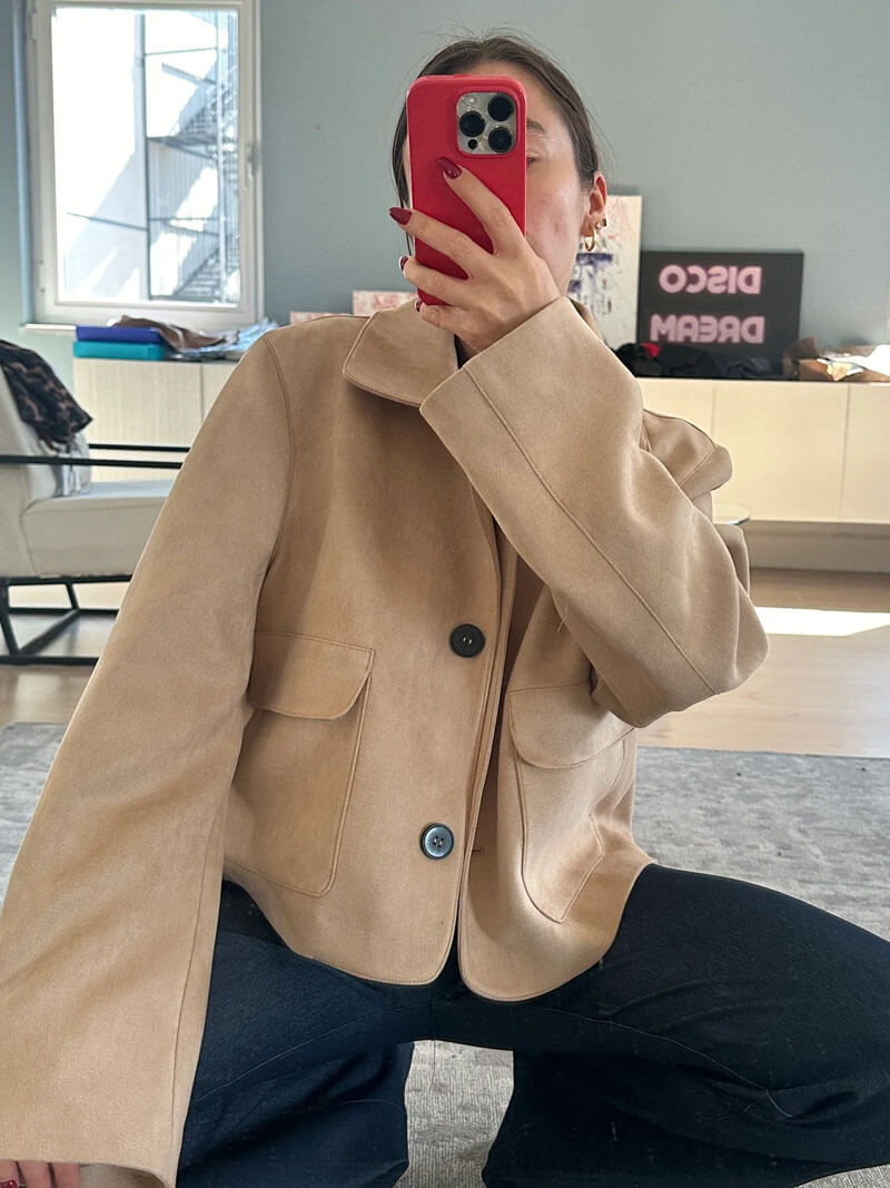 Minimalist Faux Suede Jacket with Front Flap Pockets