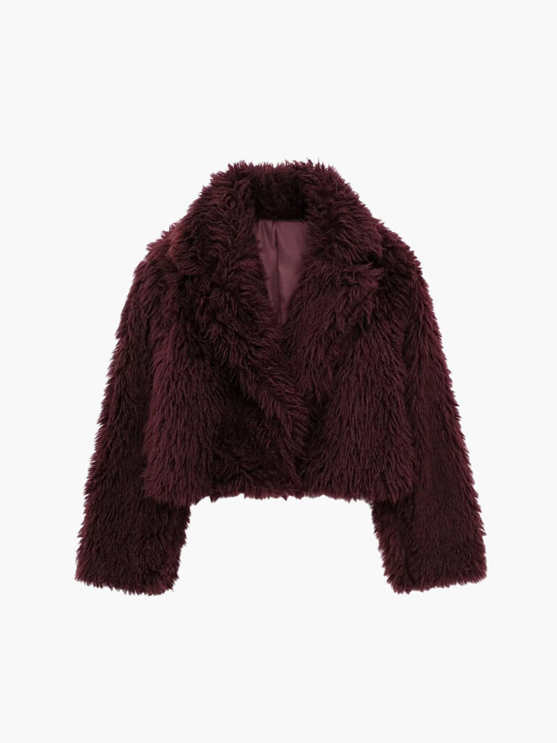 Shaggy Faux Fur Jacket with Wide Lapel and Cropped Fit