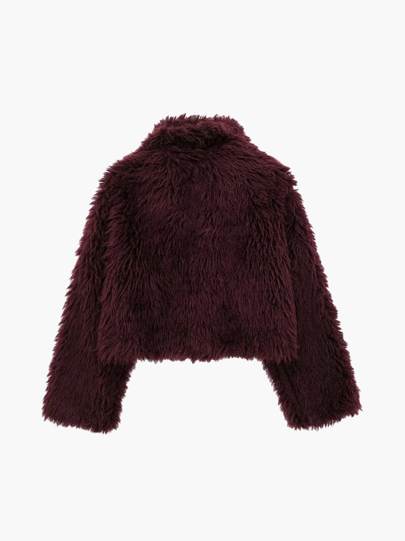Shaggy Faux Fur Jacket with Wide Lapel and Cropped Fit