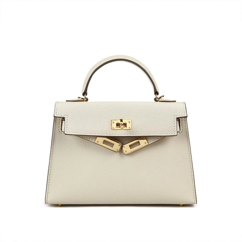 Structured Top Handle Leather Handbag with Gold Lock