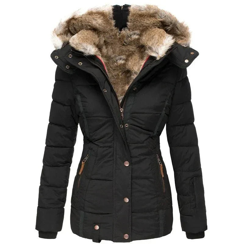 Luxury Winter Puffer Jacket with Faux Fur Hood and Quilted Design