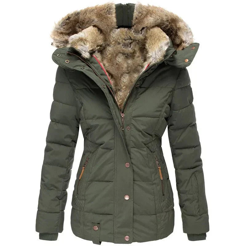 Luxury Winter Puffer Jacket with Faux Fur Hood and Quilted Design